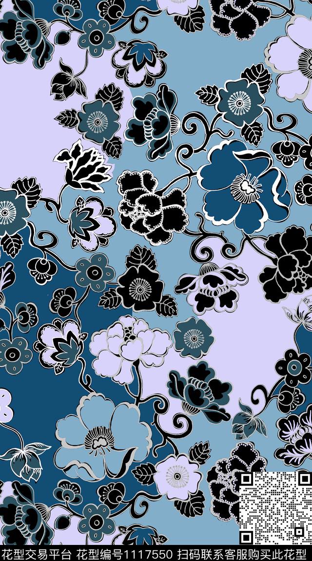 花卉大牌风传统华亿平台数码印花华亿平台下载（图片编号: 1117550） - 瓦栏（Walan）