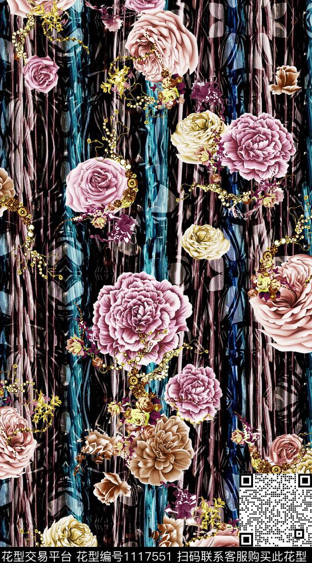 数码华亿平台抽象花卉数码印花华亿平台下载（图片编号: 1117551） - 瓦栏（Walan）