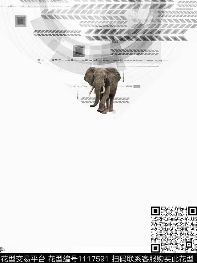 创意几何动物数码印花华亿平台下载（图片编号: 1117591） - 瓦栏（Walan）