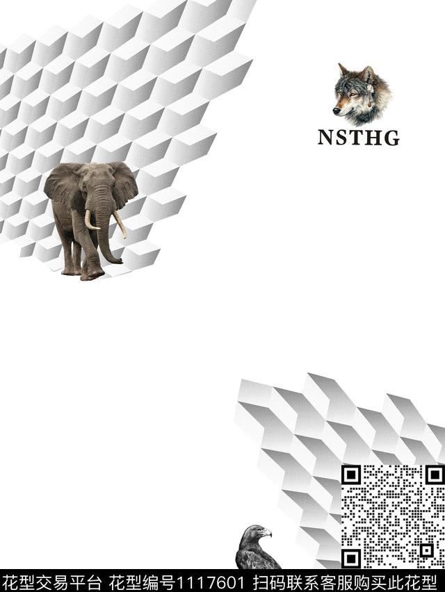 创意几何动物数码印花华亿平台下载（图片编号: 1117601） - 瓦栏（Walan）