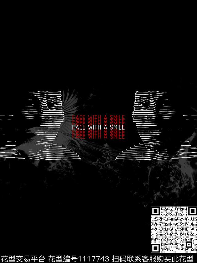 潮牌人物线条画传统印花华亿平台下载（图片编号: 1117743） - 瓦栏（Walan）