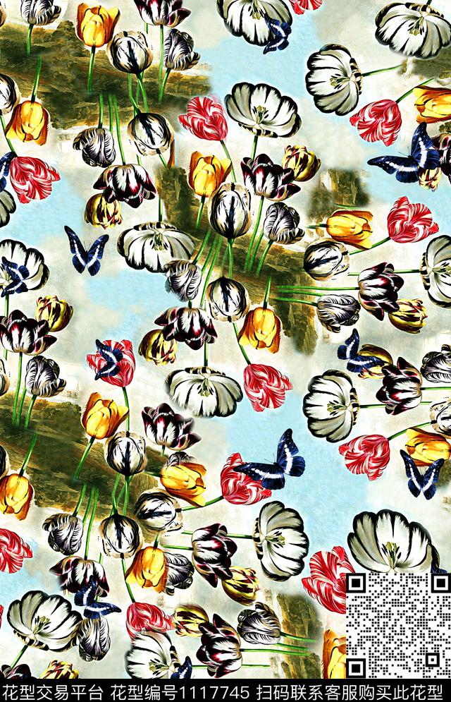 女装郁金香花卉数码印花华亿平台下载（图片编号: 1117745） - 瓦栏（Walan）