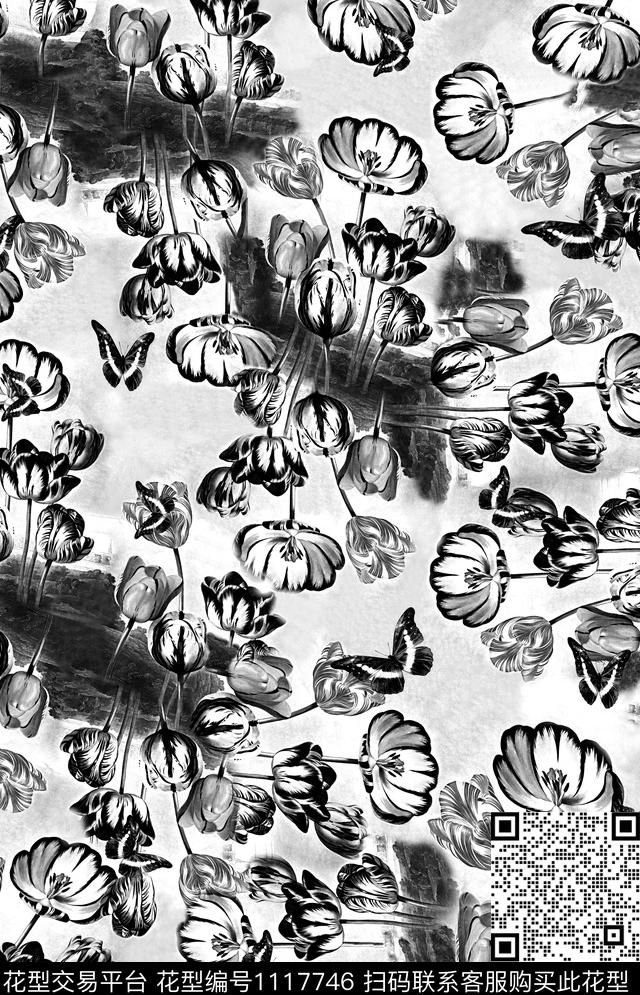 女装郁金香花卉数码印花华亿平台下载（图片编号: 1117746） - 瓦栏（Walan）