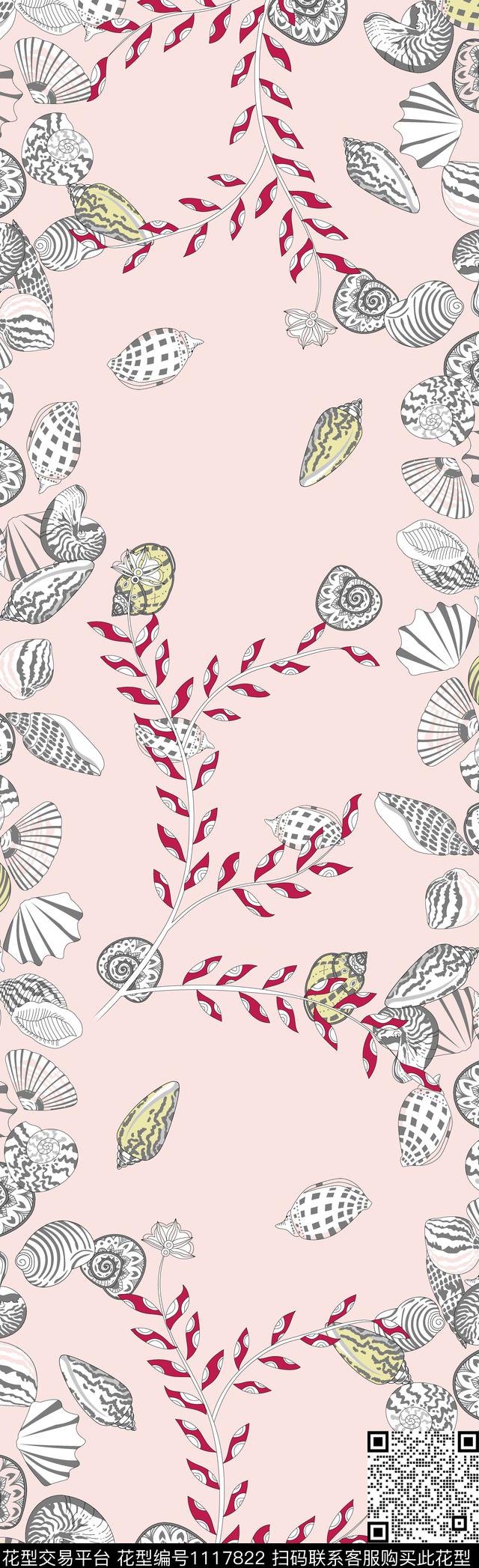 长巾贝壳大牌风数码印花华亿平台下载（图片编号: 1117822） - 瓦栏（Walan）