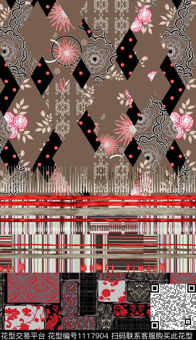 民族风混合拼接几何数码印花华亿平台下载（图片编号: 1117904） - 瓦栏（Walan）