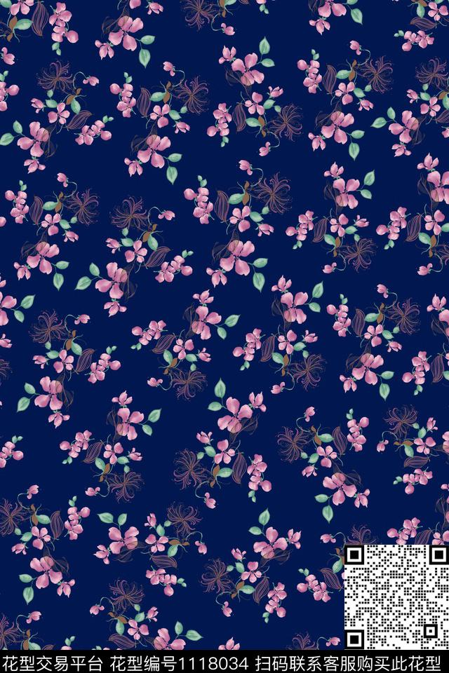 数码华亿平台民族风黑底花卉数码印花华亿平台下载（图片编号: 1118034） - 瓦栏（Walan）