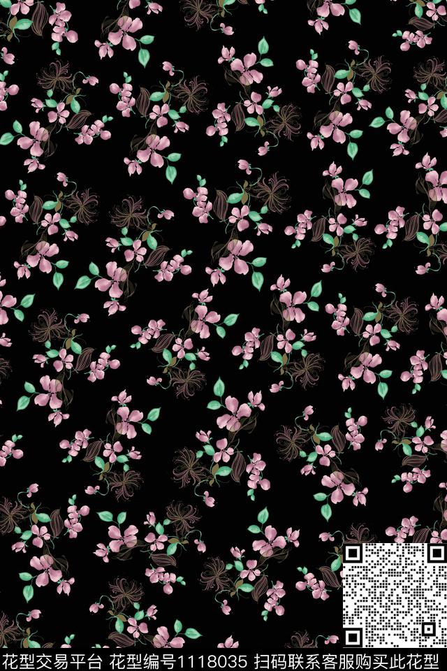 数码华亿平台民族风黑底花卉数码印花华亿平台下载（图片编号: 1118035） - 瓦栏（Walan）