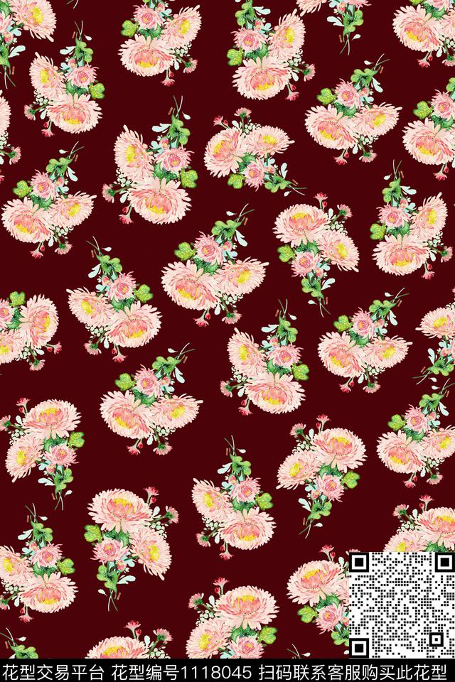 数码华亿平台民族风黑底花卉数码印花华亿平台下载（图片编号: 1118045） - 瓦栏（Walan）