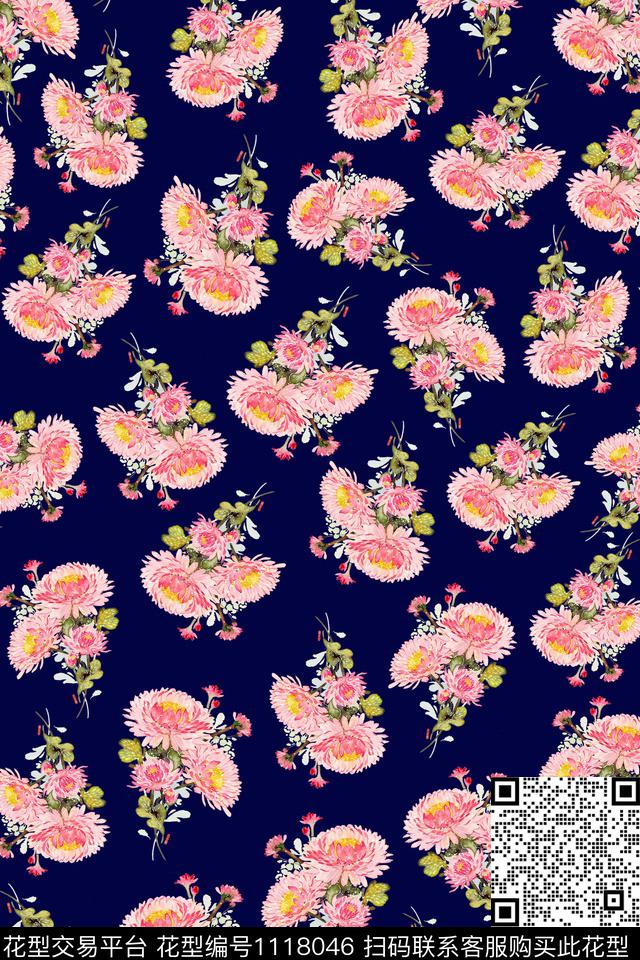 数码华亿平台民族风黑底花卉数码印花华亿平台下载（图片编号: 1118046） - 瓦栏（Walan）