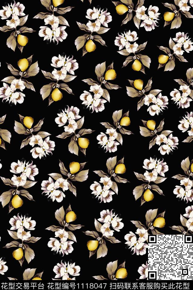 数码华亿平台民族风黑底花卉数码印花华亿平台下载（图片编号: 1118047） - 瓦栏（Walan）