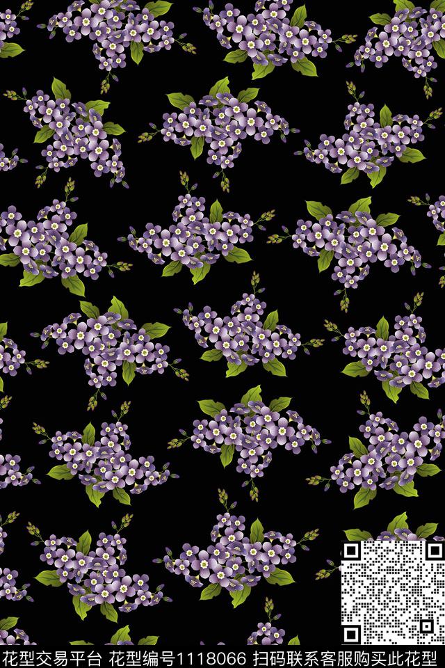 数码华亿平台民族风黑底花卉数码印花华亿平台下载（图片编号: 1118066） - 瓦栏（Walan）