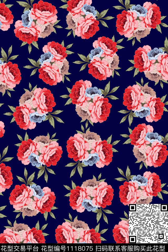 数码华亿平台民族风黑底花卉数码印花华亿平台下载（图片编号: 1118075） - 瓦栏（Walan）