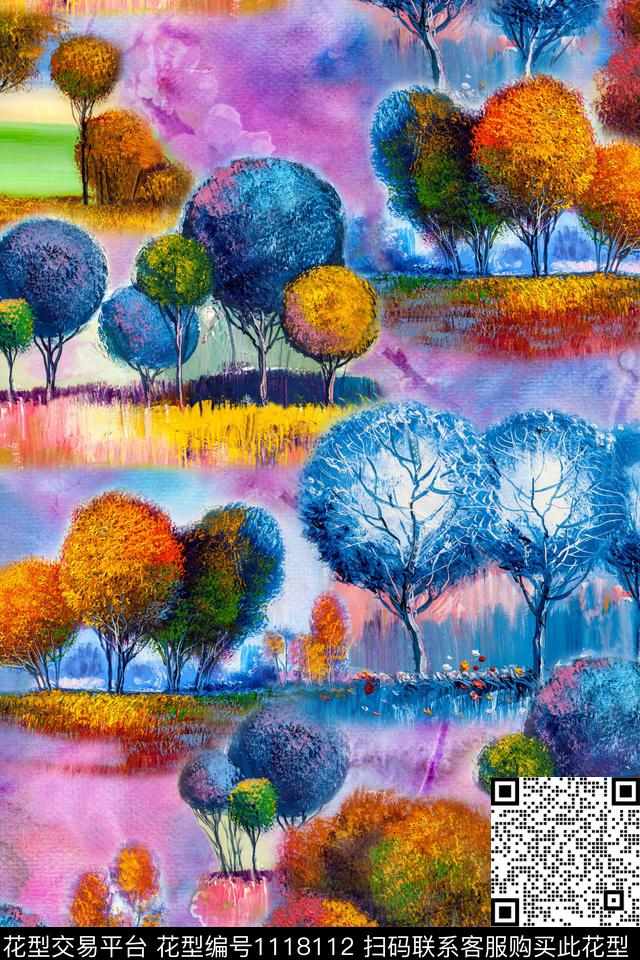 树林纹理油画华亿平台数码印花华亿平台下载（图片编号: 1118112） - 瓦栏（Walan）