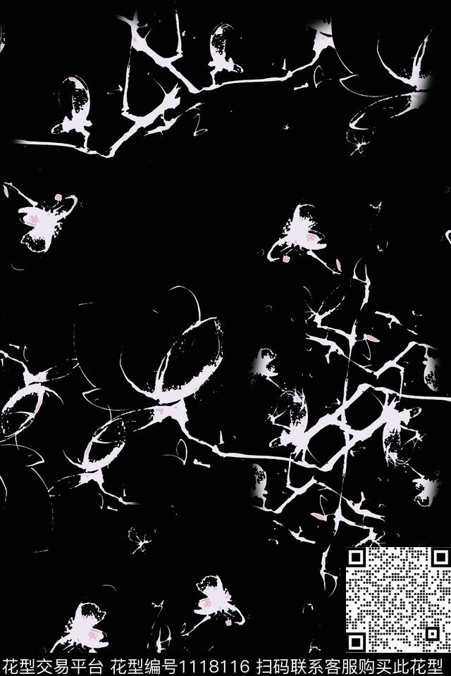 青蓝雅韵系列手绘线条笔触线条组合传统印花华亿平台下载（图片编号: 1118116） - 瓦栏（Walan）