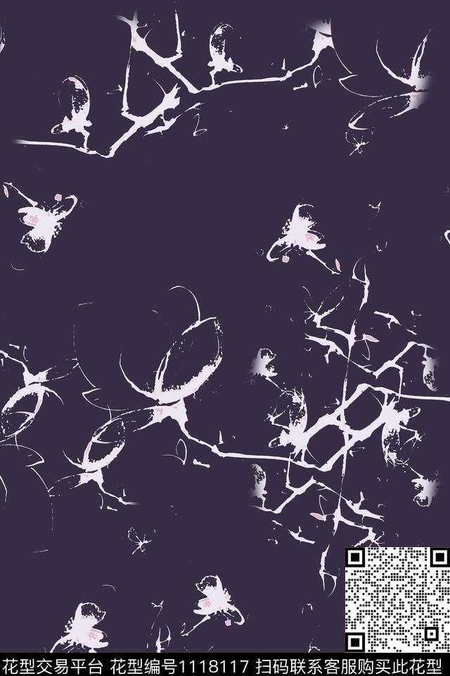 青蓝雅韵系列手绘线条笔触线条组合传统印花华亿平台下载（图片编号: 1118117） - 瓦栏（Walan）