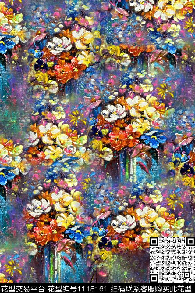 简约抽象花卉数码印花华亿平台下载（图片编号: 1118161） - 瓦栏（Walan）