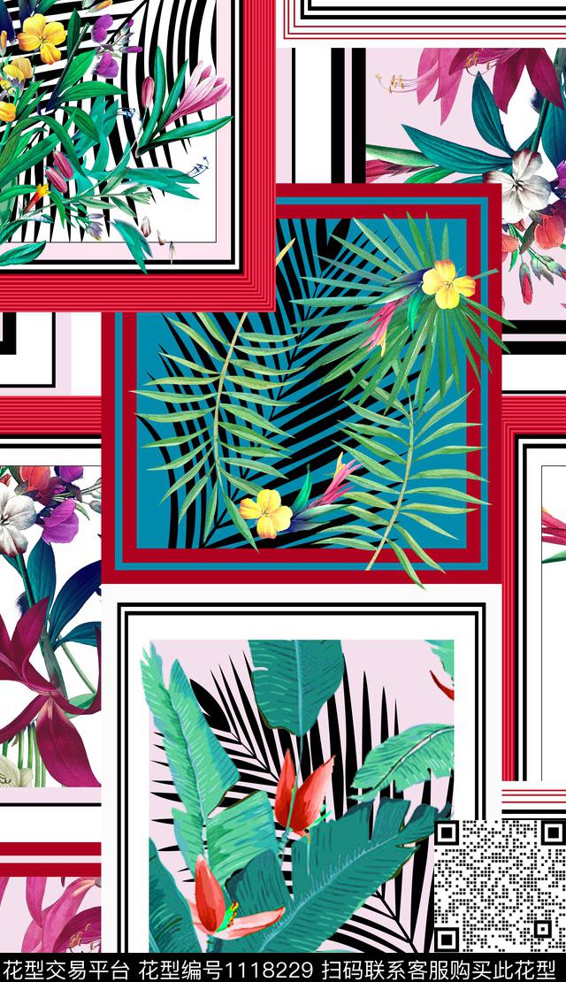 混合拼接数码华亿平台花卉数码印花华亿平台下载（图片编号: 1118229） - 瓦栏（Walan）