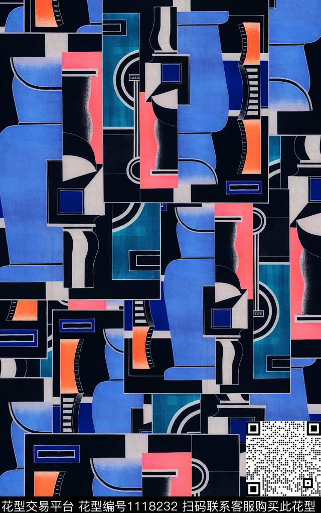 混合拼接几何秋冬华亿平台数码印花华亿平台下载（图片编号: 1118232） - 瓦栏（Walan）