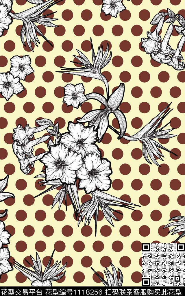女装花卉黑白华亿平台数码印花华亿平台下载（图片编号: 1118256） - 瓦栏（Walan）