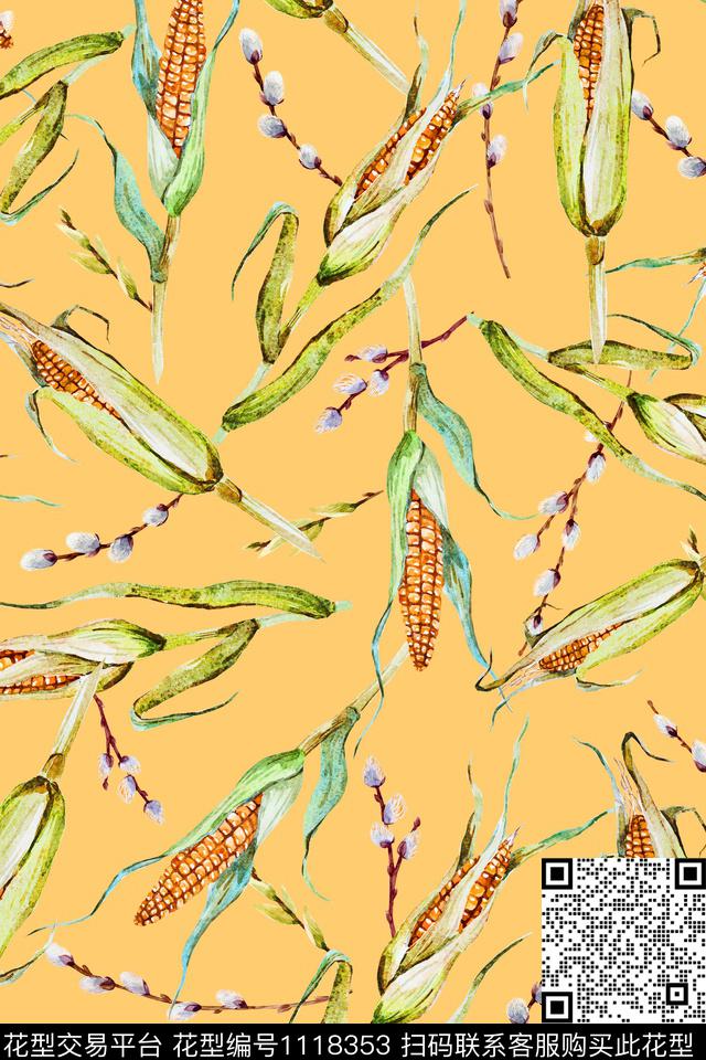 简约抽象植物数码印花华亿平台下载（图片编号: 1118353） - 瓦栏（Walan）