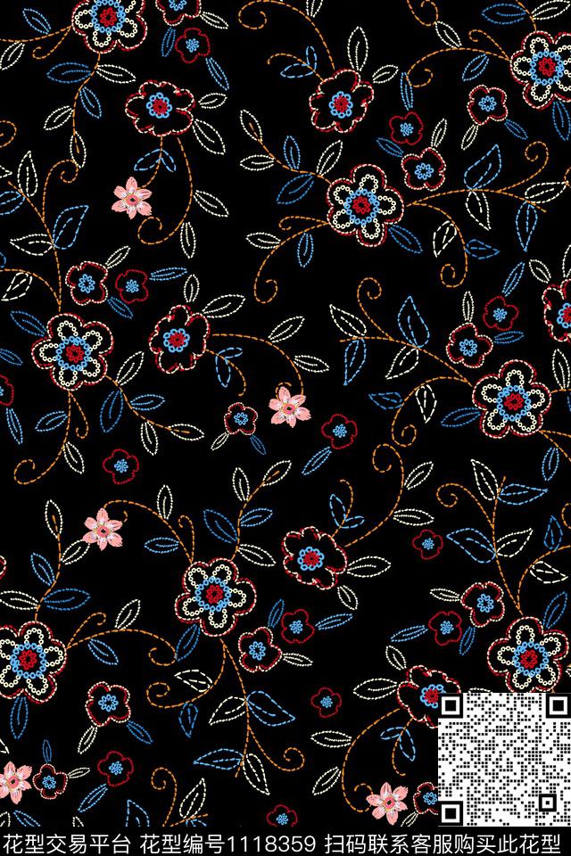 简约线条花卉花卉数码印花华亿平台下载（图片编号: 1118359） - 瓦栏（Walan）