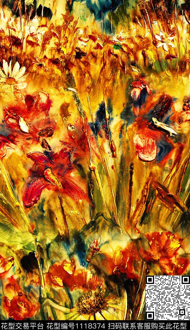 民族风手绘花卉数码印花华亿平台下载（图片编号: 1118374） - 瓦栏（Walan）