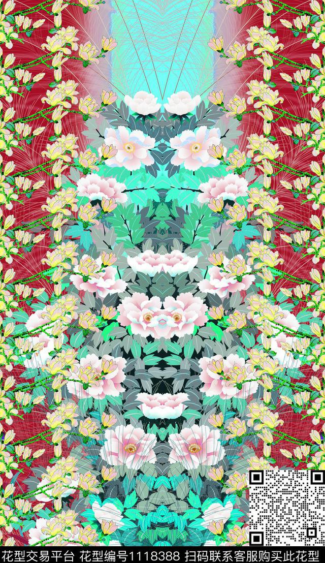 民族风手绘花卉数码印花华亿平台下载（图片编号: 1118388） - 瓦栏（Walan）