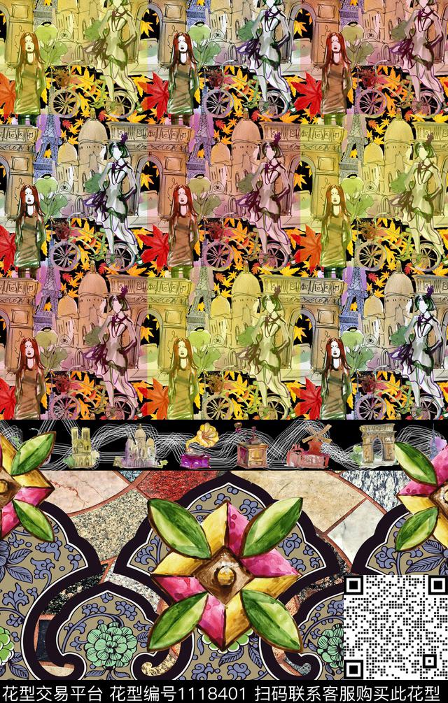 民族风手绘花卉数码印花华亿平台下载（图片编号: 1118401） - 瓦栏（Walan）
