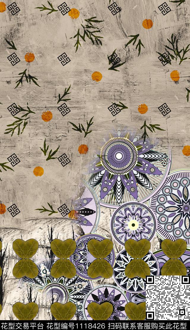 民族风纹理花纹数码印花华亿平台下载（图片编号: 1118426） - 瓦栏（Walan）