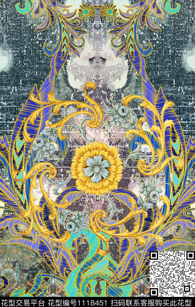 民族风手绘花卉数码印花华亿平台下载（图片编号: 1118451） - 瓦栏（Walan）