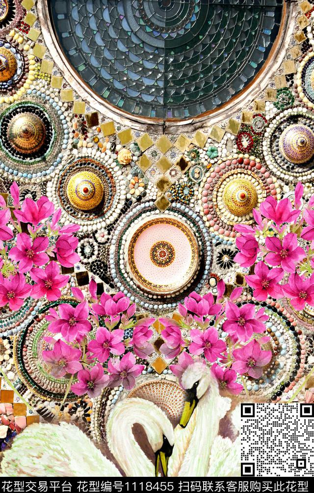 民族风手绘花卉数码印花华亿平台下载（图片编号: 1118455） - 瓦栏（Walan）