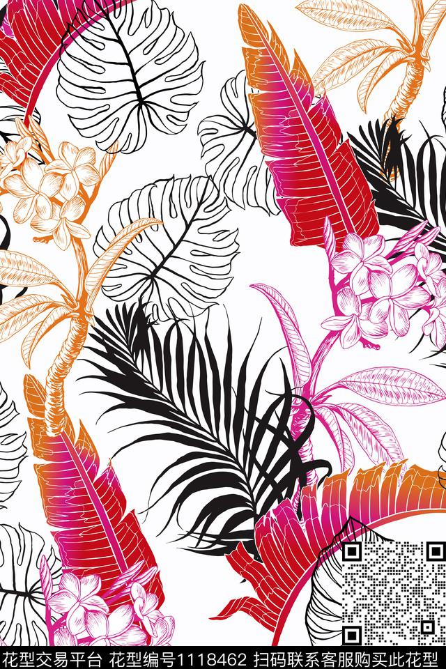 简约花卉绿植树叶数码印花华亿平台下载（图片编号: 1118462） - 瓦栏（Walan）