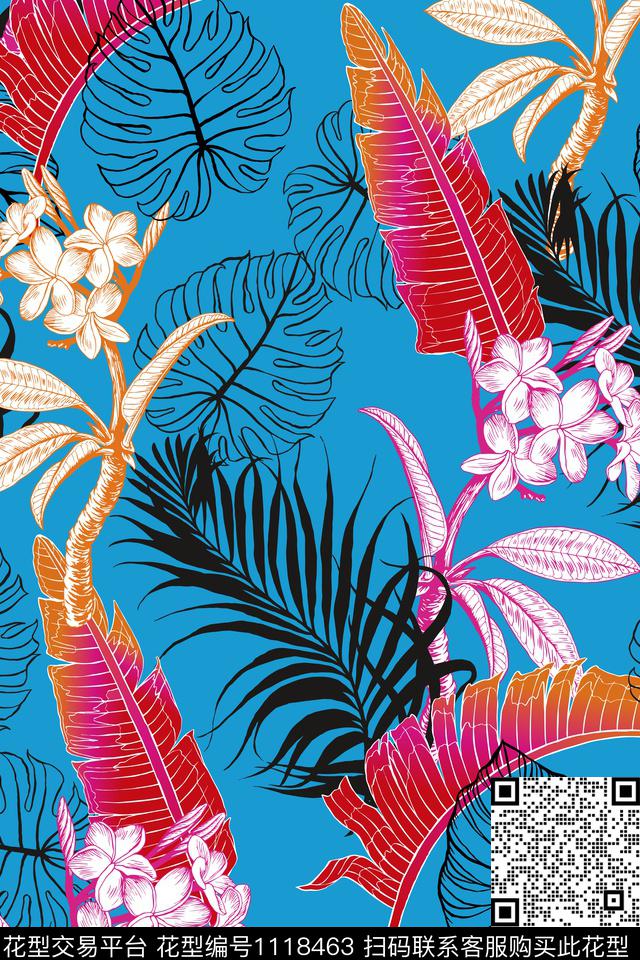 简约花卉绿植树叶数码印花华亿平台下载（图片编号: 1118463） - 瓦栏（Walan）