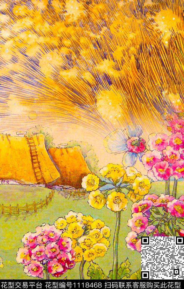 民族风手绘花卉数码印花华亿平台下载（图片编号: 1118468） - 瓦栏（Walan）
