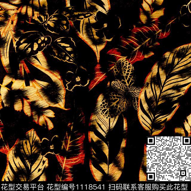 豹纹混合拼接绿植树叶数码印花华亿平台下载（图片编号: 1118541） - 瓦栏（Walan）