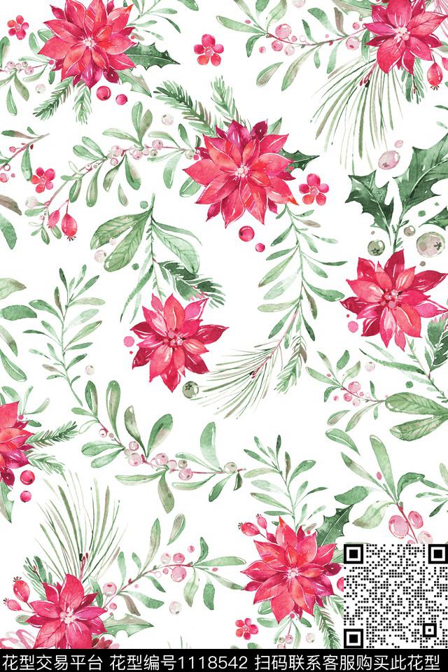 数码华亿平台水彩花卉波点数码印花华亿平台下载（图片编号: 1118542） - 瓦栏（Walan）