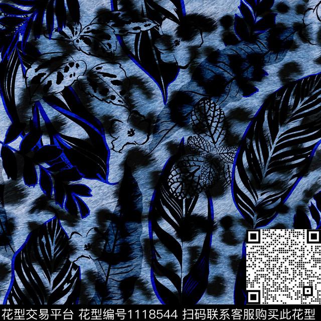 豹纹混合拼接绿植树叶数码印花华亿平台下载（图片编号: 1118544） - 瓦栏（Walan）