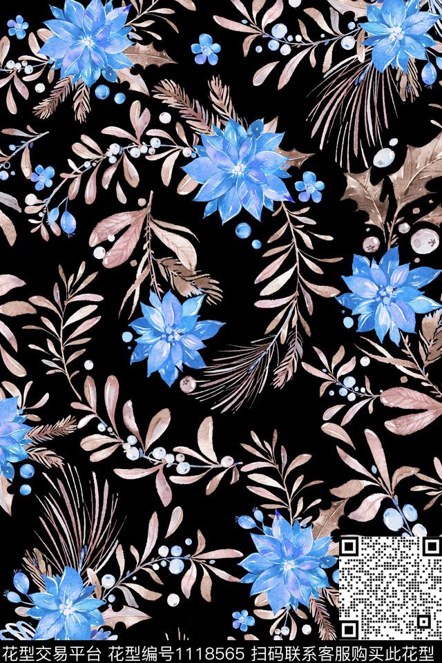 数码华亿平台水彩花卉波点数码印花华亿平台下载（图片编号: 1118565） - 瓦栏（Walan）