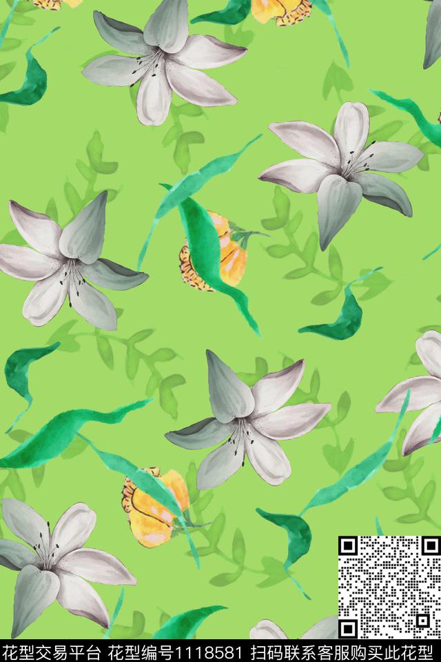 绿植树叶手绘花卉传统印花华亿平台下载（图片编号: 1118581） - 瓦栏（Walan）