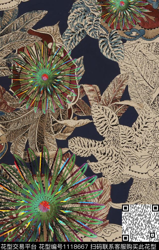 民族风手绘定位花数码印花华亿平台下载（图片编号: 1118667） - 瓦栏（Walan）