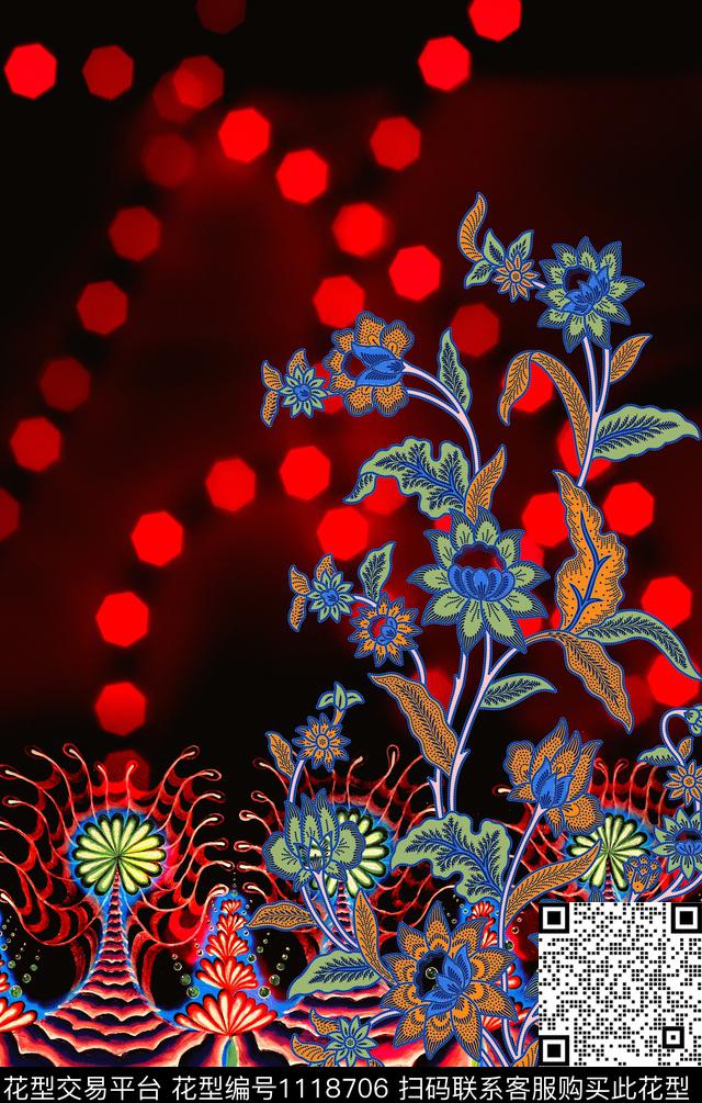 民族风手绘定位花数码印花华亿平台下载（图片编号: 1118706） - 瓦栏（Walan）