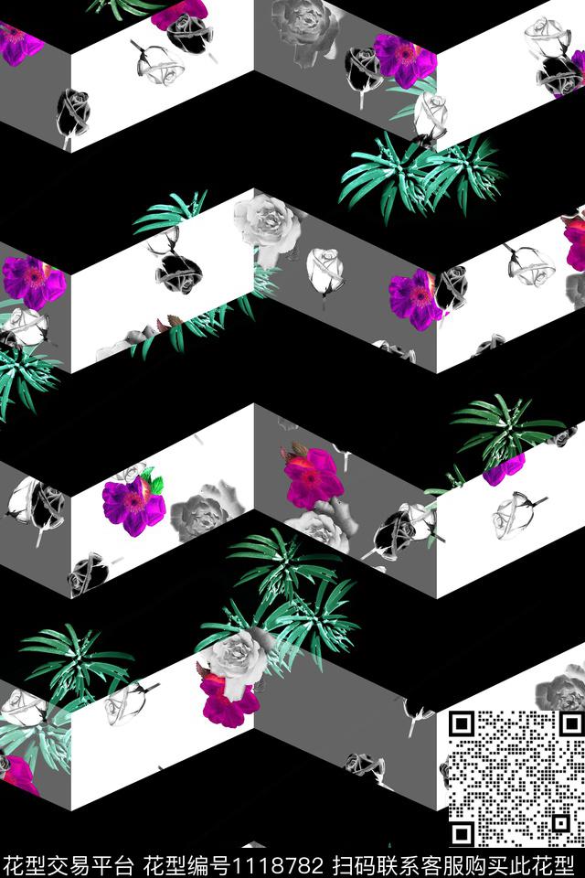 男装几何花卉数码印花华亿平台下载（图片编号: 1118782） - 瓦栏（Walan）