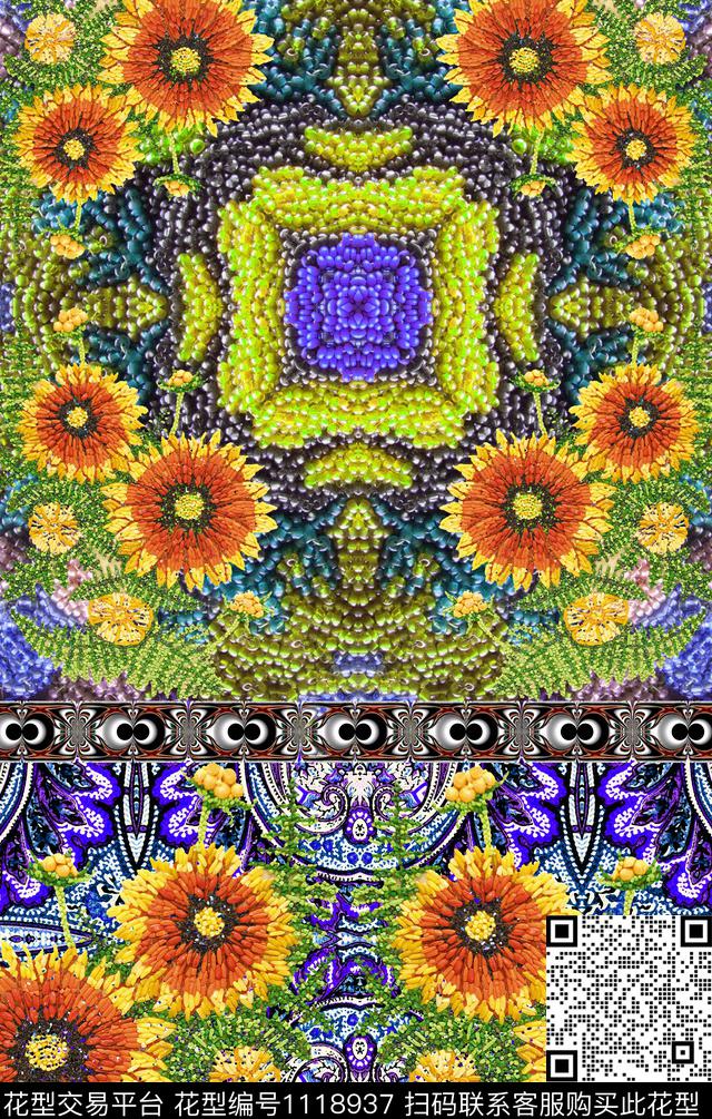 民族风花卉大牌风数码印花华亿平台下载（图片编号: 1118937） - 瓦栏（Walan）