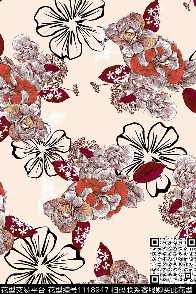 简约休闲花卉数码印花华亿平台下载（图片编号: 1118947） - 瓦栏（Walan）