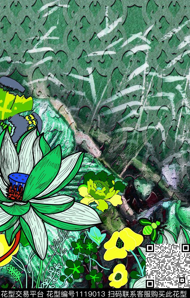数码华亿平台花卉荷花数码印花华亿平台下载（图片编号: 1119013） - 瓦栏（Walan）