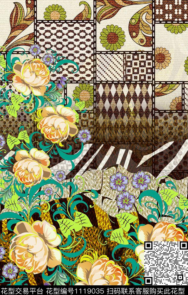 数码华亿平台花卉大牌风数码印花华亿平台下载（图片编号: 1119035） - 瓦栏（Walan）