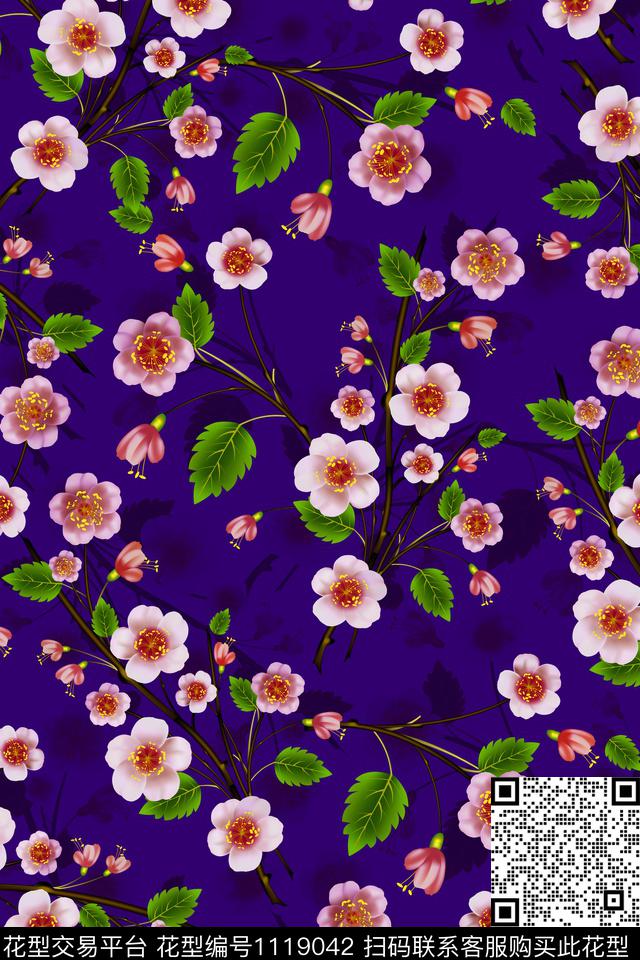 手绘花卉花卉桃花数码印花华亿平台下载（图片编号: 1119042） - 瓦栏（Walan）