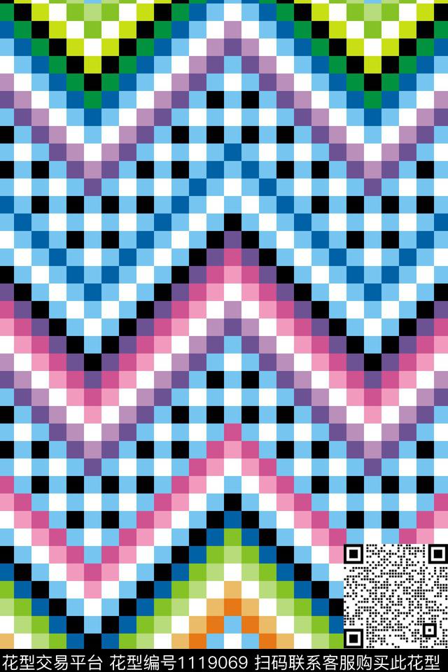 几何花卉格子传统印花华亿平台下载（图片编号: 1119069） - 瓦栏（Walan）