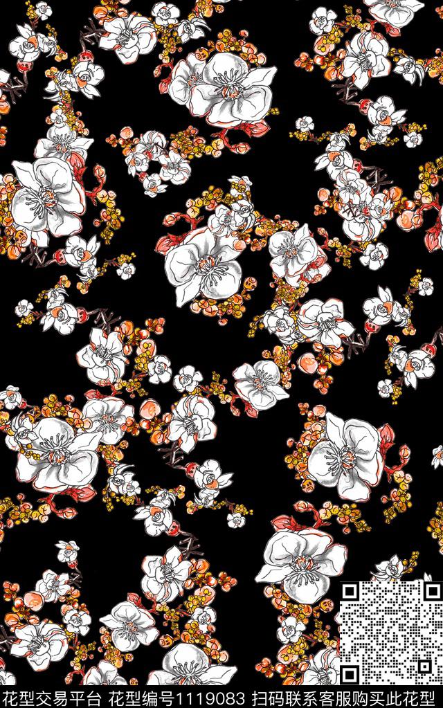 花卉数码华亿平台水彩数码印花华亿平台下载（图片编号: 1119083） - 瓦栏（Walan）