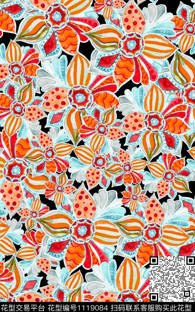 花卉数码华亿平台水彩数码印花华亿平台下载（图片编号: 1119084） - 瓦栏（Walan）